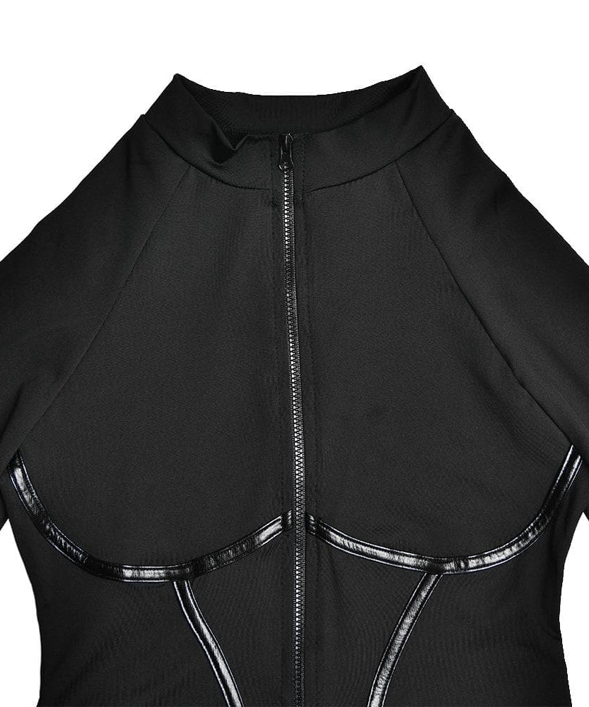 Sleek & Sculpted: High-Neck Zip-Up Contour Romper – Your Essential Fall & Halloween Statement
