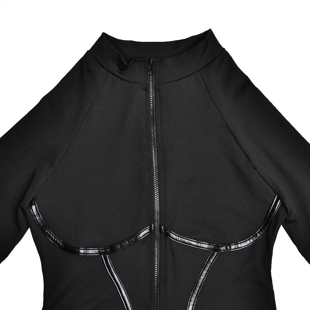 Sleek & Sculpted: High-Neck Zip-Up Contour Romper – Your Essential Fall & Halloween Statement
