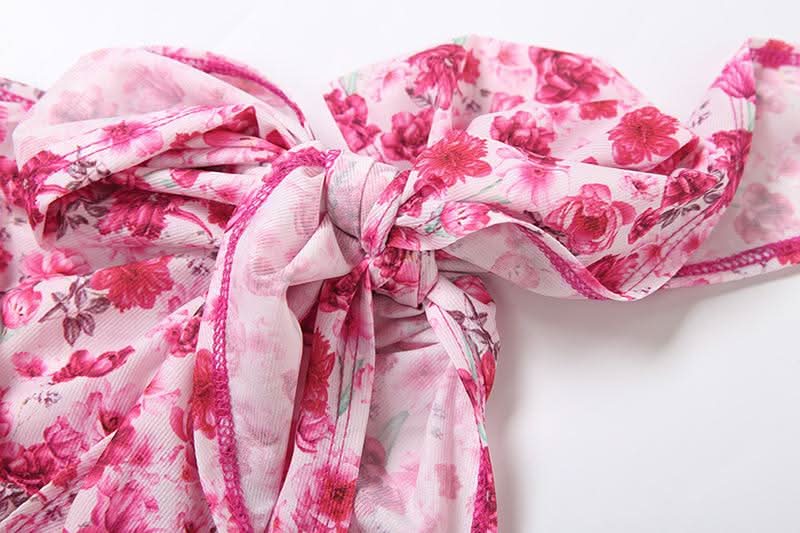 Fall Getaway Chic: Knotted One-Shoulder Floral High-Low Ruffle Maxi Dress