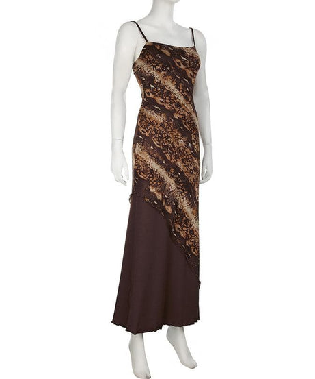 Chic Autumn Animal Print Asymmetrical Maxi Cami Dress - Effortless Fall Style