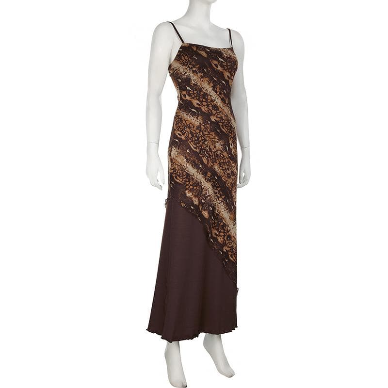 Chic Autumn Animal Print Asymmetrical Maxi Cami Dress - Effortless Fall Style