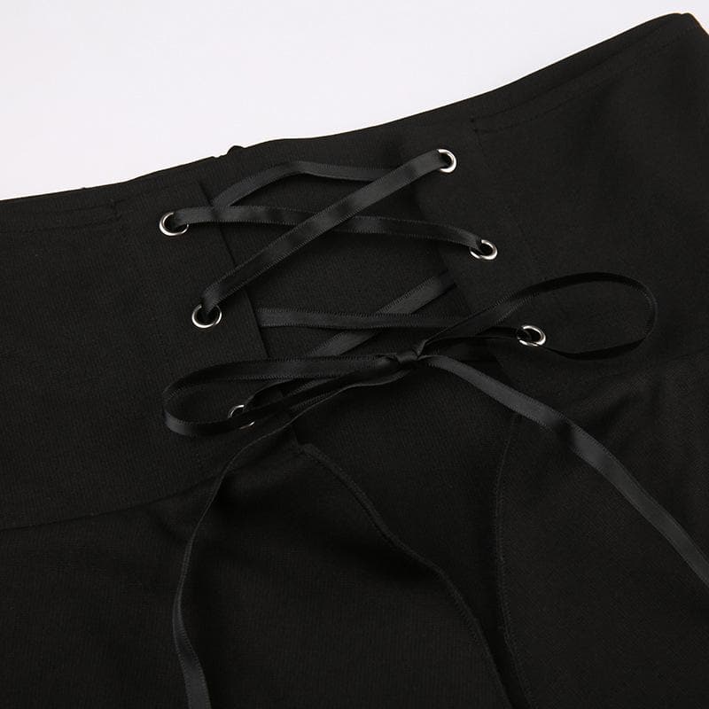 American Fall Fashion: Edgy Lace-Up Corset Maxi Skirt – Perfect for Halloween & Autumn Style