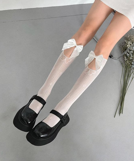 Autumn Delight: Coquette Bow Cutout Knee High Socks - Sweet & Stylish for Fall
