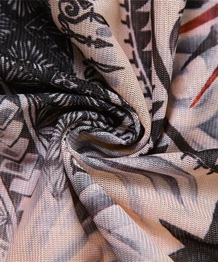 Illusion Tattoo Print Mesh Jumpsuit - Second Skin Fall & Halloween Statement Piece