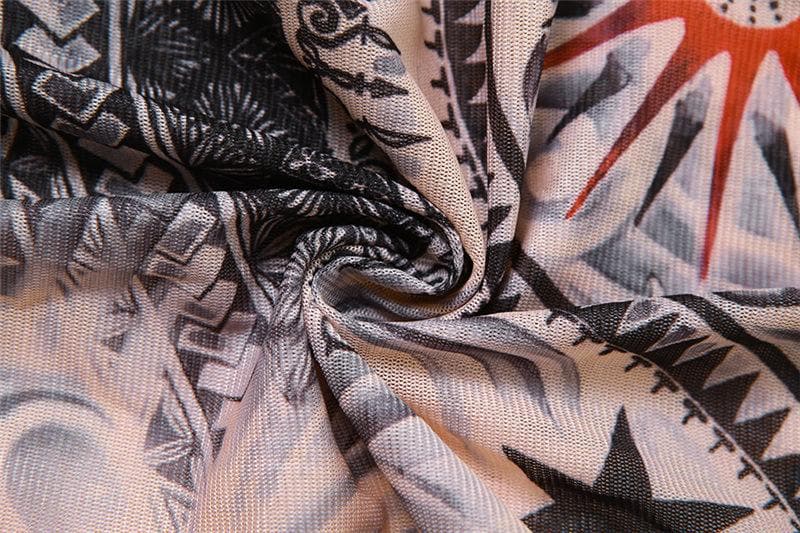 Illusion Tattoo Print Mesh Jumpsuit - Second Skin Fall & Halloween Statement Piece