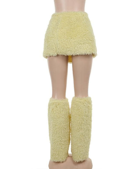 Cozy Chic Sherpa Mini Skirt & Leg Warmers Set - Plush Fall/Winter Fashion