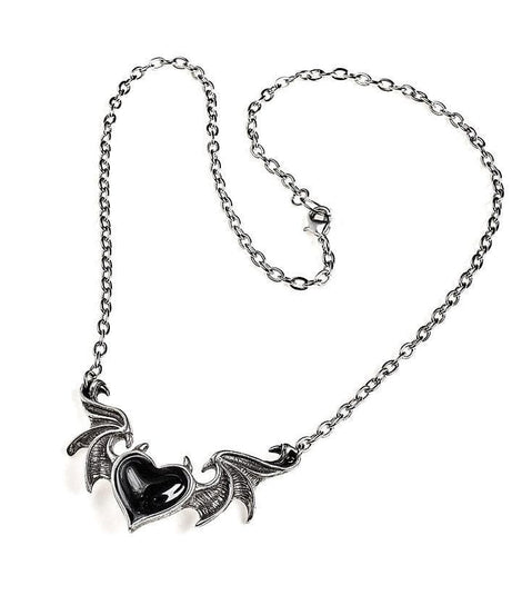 Spooky Chic Bat Wing Heart Necklace - Edgy Goth Pendant for Halloween & Beyond | Black & Red Options