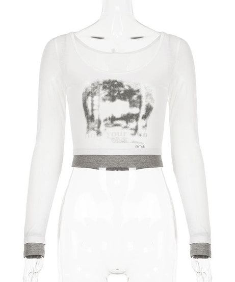 Fall 'Rock Your Style' Distressed Graphic Long Sleeve Crop Top for Women