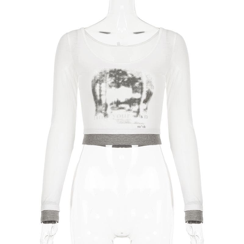 Fall 'Rock Your Style' Distressed Graphic Long Sleeve Crop Top for Women