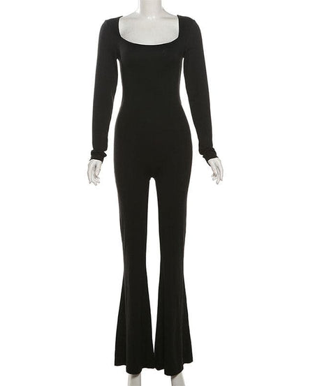 Fall Ready: Chic Black Square Neck Backless Flared Jumpsuit