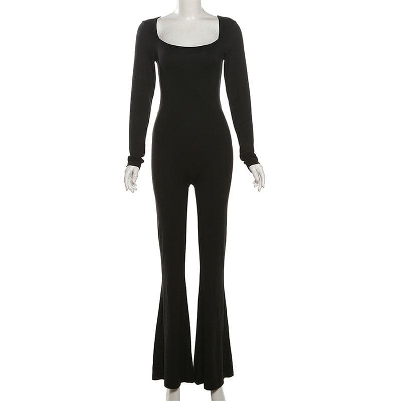 Fall Ready: Chic Black Square Neck Backless Flared Jumpsuit