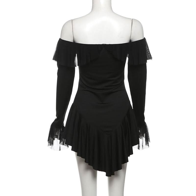 Enchanting Gothic Ruffle Off-Shoulder Mini Dress - Fall & Halloween Essential