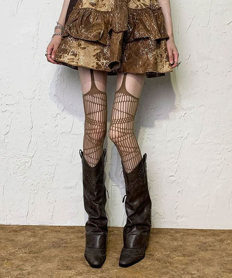 Shattered Web Red Fishnet Suspender Tights - Your Edgy Fall & Halloween Statement