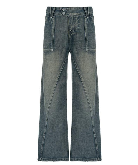 Women's Vintage Wash Wide-Leg Jeans with Distinctive Seams | Chic Fall Denim