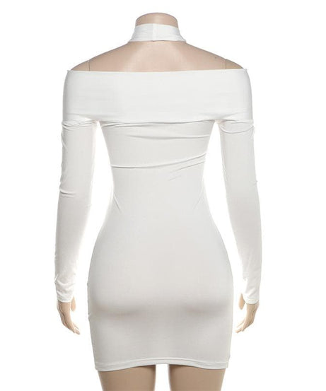 Sultry White Twisted Halter Cut-Out Mini Dress | Long Sleeve Bodycon for Fall & Party Nights