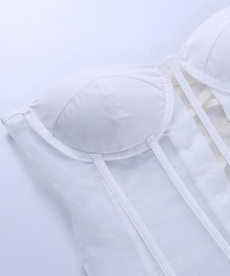 Chic Black Strapless Mesh Corset Bustier Top with Boning & Lace-Up Back - Your Fall Night Out Essential