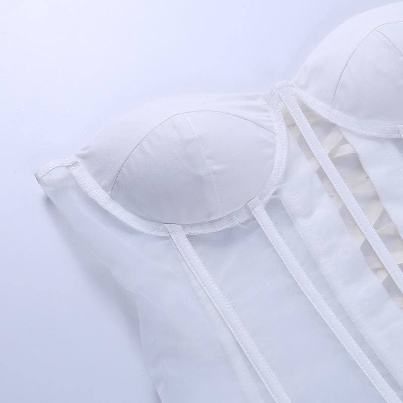 Chic Black Strapless Mesh Corset Bustier Top with Boning & Lace-Up Back - Your Fall Night Out Essential