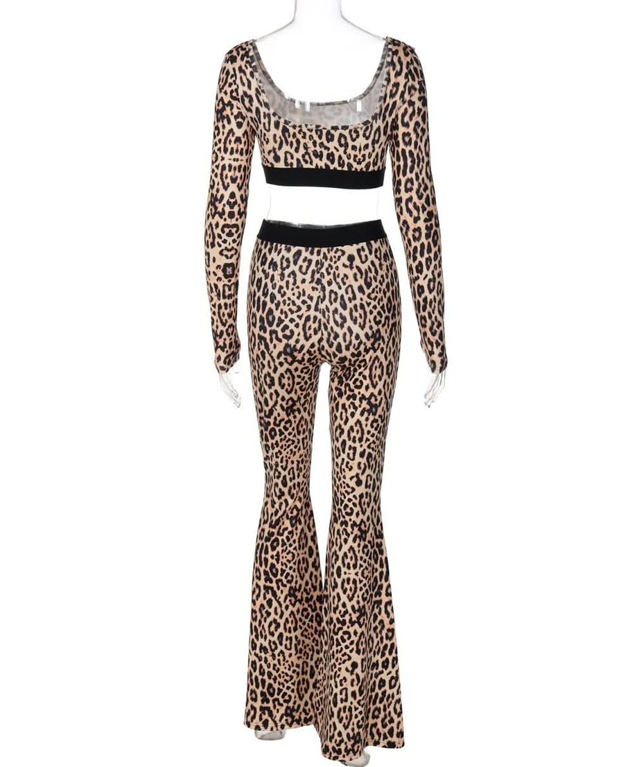 Unleash Your Inner Wild: Chic Leopard Flare Pant & Crop Top Set - Fall Trendsetter