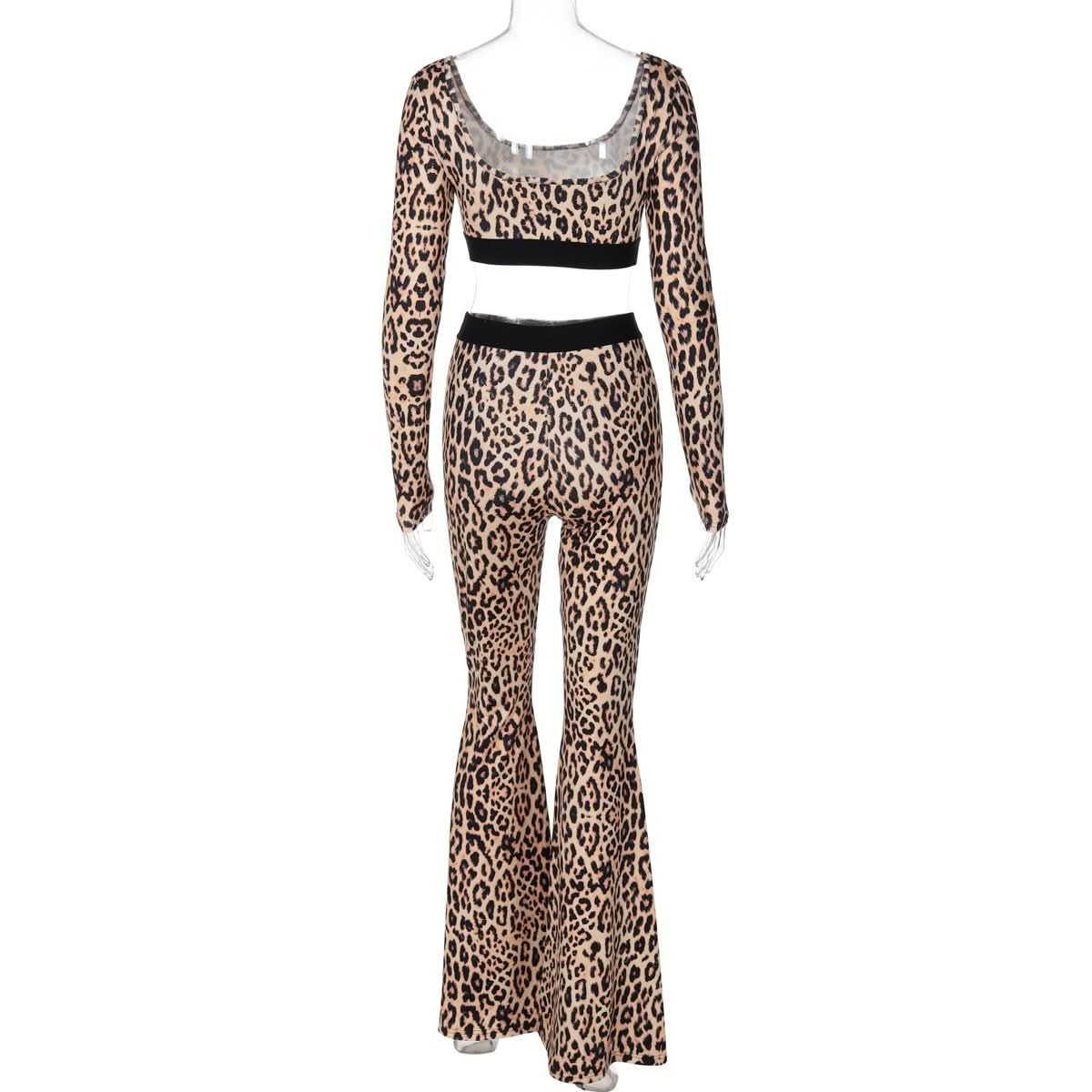 Unleash Your Inner Wild: Chic Leopard Flare Pant & Crop Top Set - Fall Trendsetter