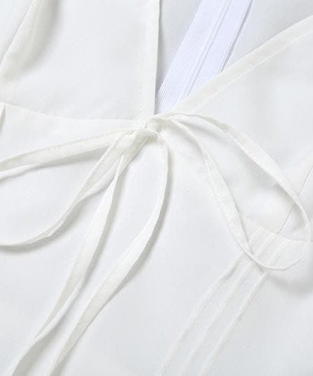 Coquette Fall Vibe: White Puff Sleeve Mini Dress with Sweetheart Tie-Front