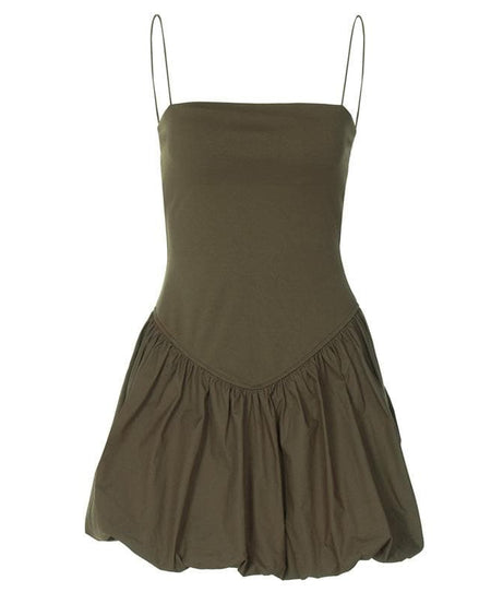 Fall Chic Olive Square Neck Bubble Mini Dress - Effortless Style for American Women