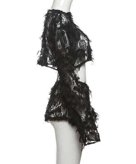 Spooky Chic Shredded Lace Crop Top & Shorts Set - Halloween & Party Ready