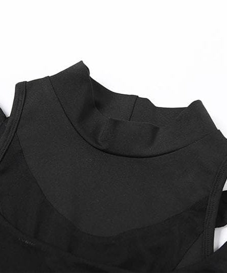 Edgy Mesh Utility Corset Top - High Neck Zip-Up Tactical Streetwear for Fall