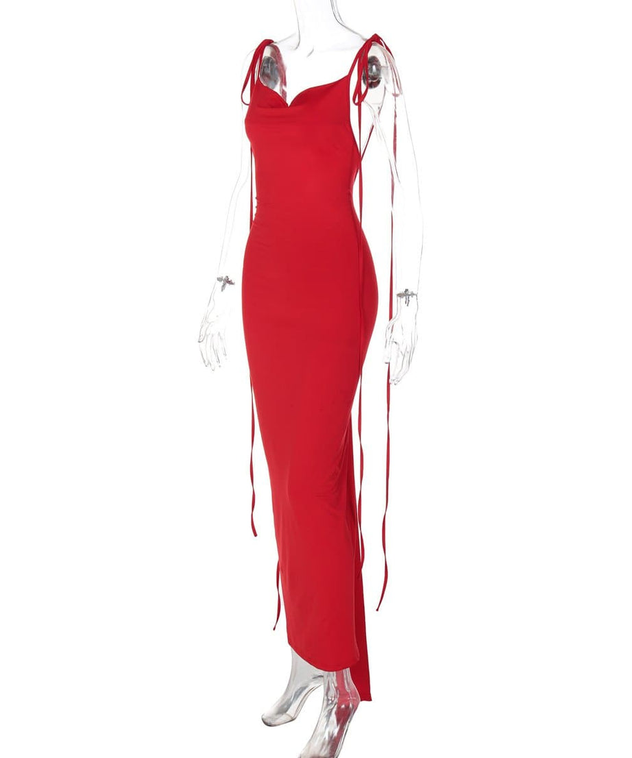 The Scarlet Rose Self-Tie Open Back Maxi Gown - Fall & Holiday Gala Ready