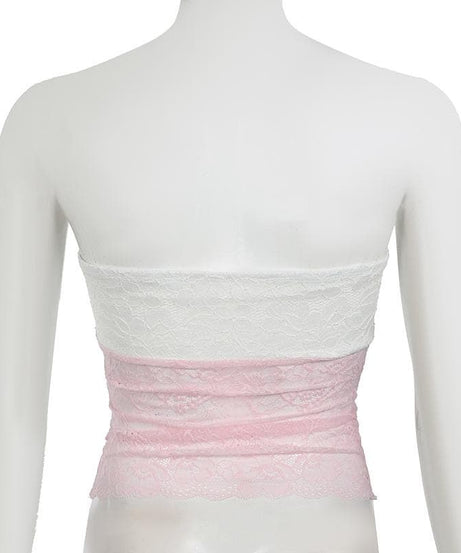 Y2K Romantic Lace Drawstring Tube Top - Strapless & Chic for Fall Layering