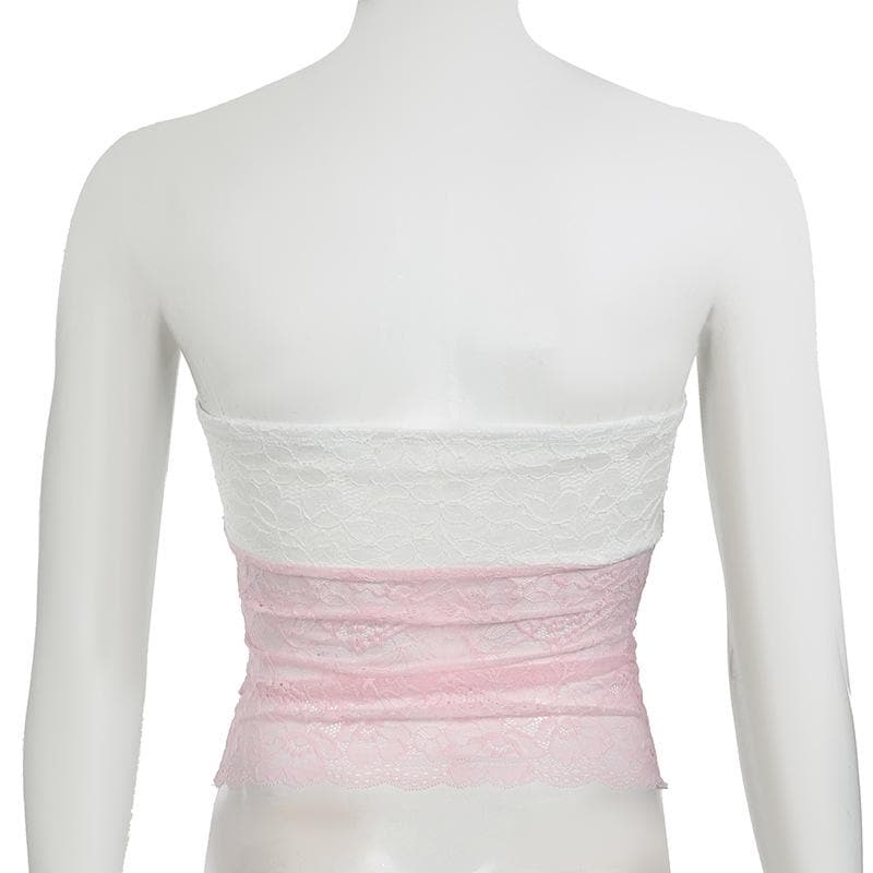 Y2K Romantic Lace Drawstring Tube Top - Strapless & Chic for Fall Layering