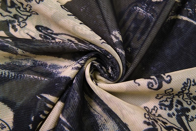 Dark Romance Graphic Sheer Mesh Long Sleeve Top | Tattoo-Inspired Fall '25 Edgy Chic