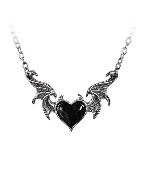 Spooky Chic Bat Wing Heart Necklace - Edgy Goth Pendant for Halloween & Beyond | Black & Red Options