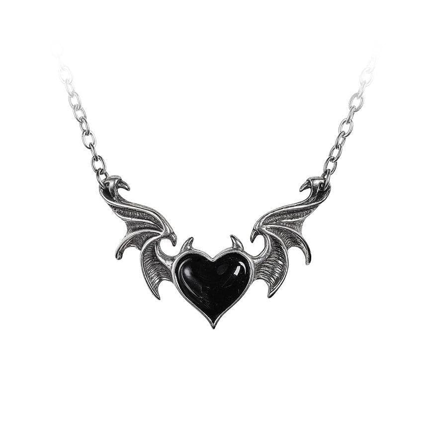 Spooky Chic Bat Wing Heart Necklace - Edgy Goth Pendant for Halloween & Beyond | Black & Red Options
