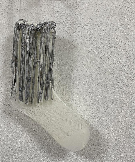 Dazzling Silver Fringe & Lace Ankle Socks – Your Ultimate Holiday Party Statement!