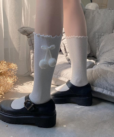 Sweet Cherry Ruffle Knee-High Socks - Cozy & Cute Fall Fashion Staple
