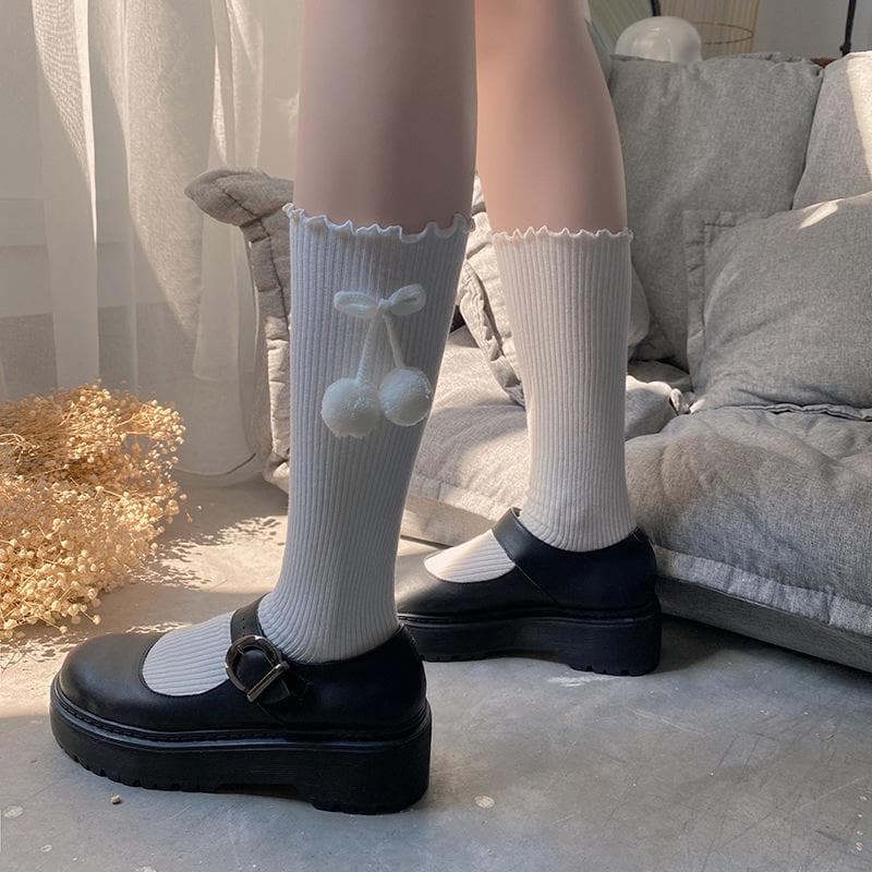 Sweet Cherry Ruffle Knee-High Socks - Cozy & Cute Fall Fashion Staple