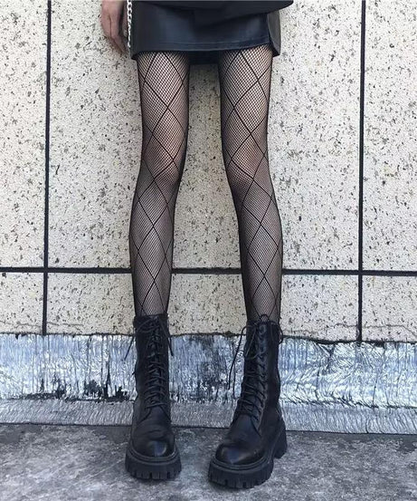 Edgy Diamond Fishnet Tights for Fall | Statement Rhombus Hosiery for Halloween & Beyond
