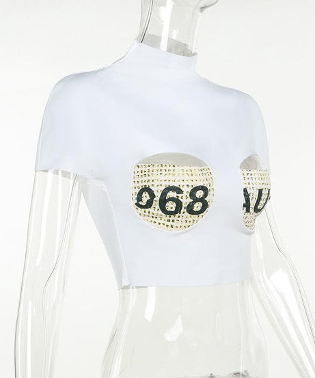 Edgy '68 AUC' Cut-Out Mock Neck Crop Top – Your Bold Fall Statement Piece