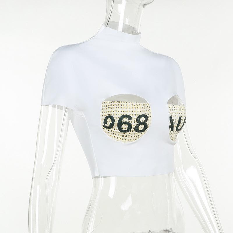 Edgy '68 AUC' Cut-Out Mock Neck Crop Top – Your Bold Fall Statement Piece