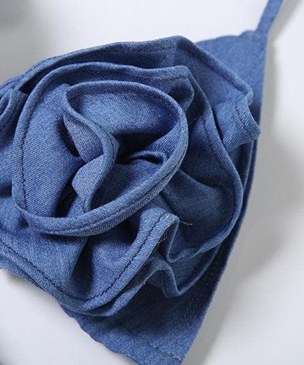 Dusty Blue Floral Halter Top & Asymmetric Midi Skirt Set - Your Chic Vacation & Resort Getaway Essential