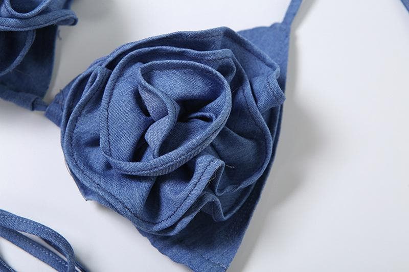 Dusty Blue Floral Halter Top & Asymmetric Midi Skirt Set - Your Chic Vacation & Resort Getaway Essential