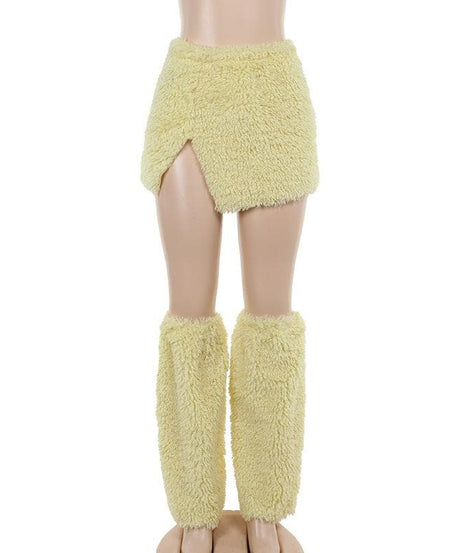 Cozy Chic Sherpa Mini Skirt & Leg Warmers Set - Plush Fall/Winter Fashion