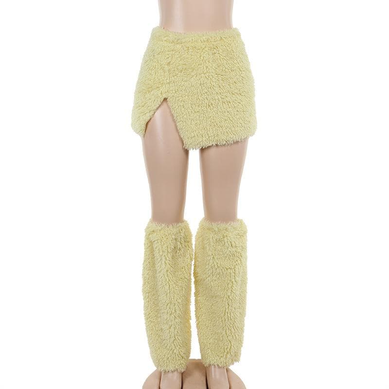 Cozy Chic Sherpa Mini Skirt & Leg Warmers Set - Plush Fall/Winter Fashion