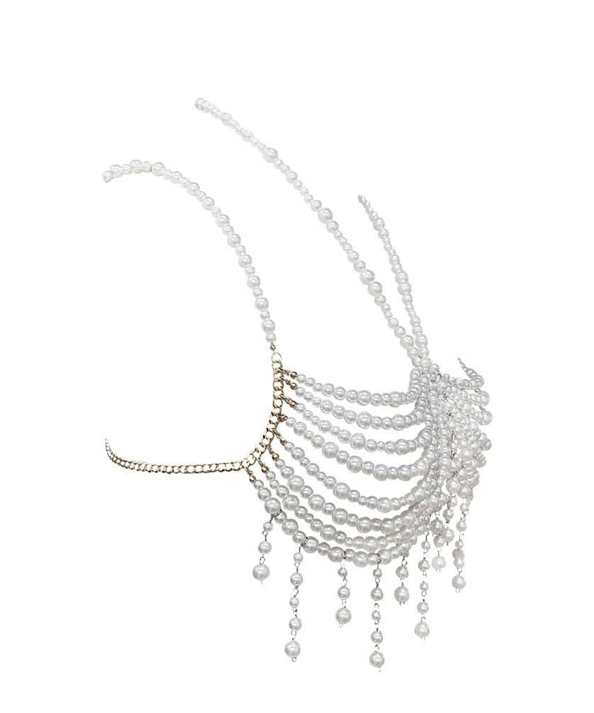 Iconic Pearl Draped Lace Crop Top – Y2K Holiday Glam & Party Ready