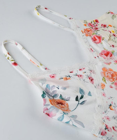 Romantic Floral Lace Cami Mini Dress - Asymmetrical Hem & Resort Ready Style