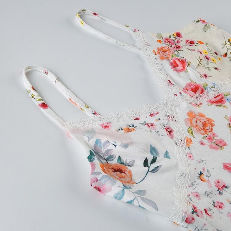 Romantic Floral Lace Cami Mini Dress - Asymmetrical Hem & Resort Ready Style