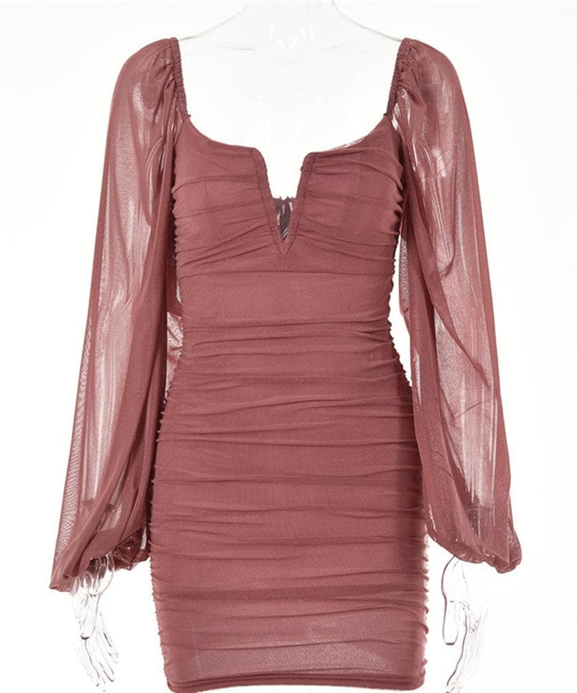 Stunning Mauve Off-Shoulder Ruched Mini Dress - Your Fall Party & Holiday Glam Go-To!