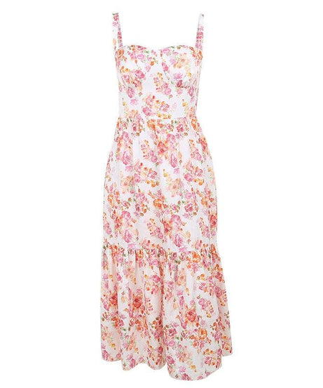 Enchanting Floral Ruched Midi Dress - Sweetheart Style for Fall Flair & Vacation Charm