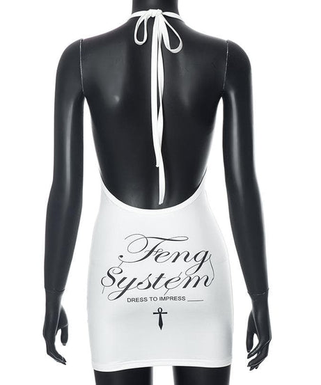 Mystic Ankh Tie Halter Mini Dress - Chic Backless Bodycon for Fall Parties