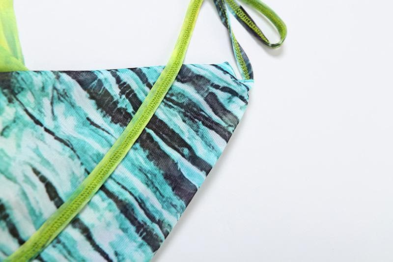 Vibrant Jungle Print Halter Top | Chic Cowl Neck Mesh for Resort & Fall Getaways